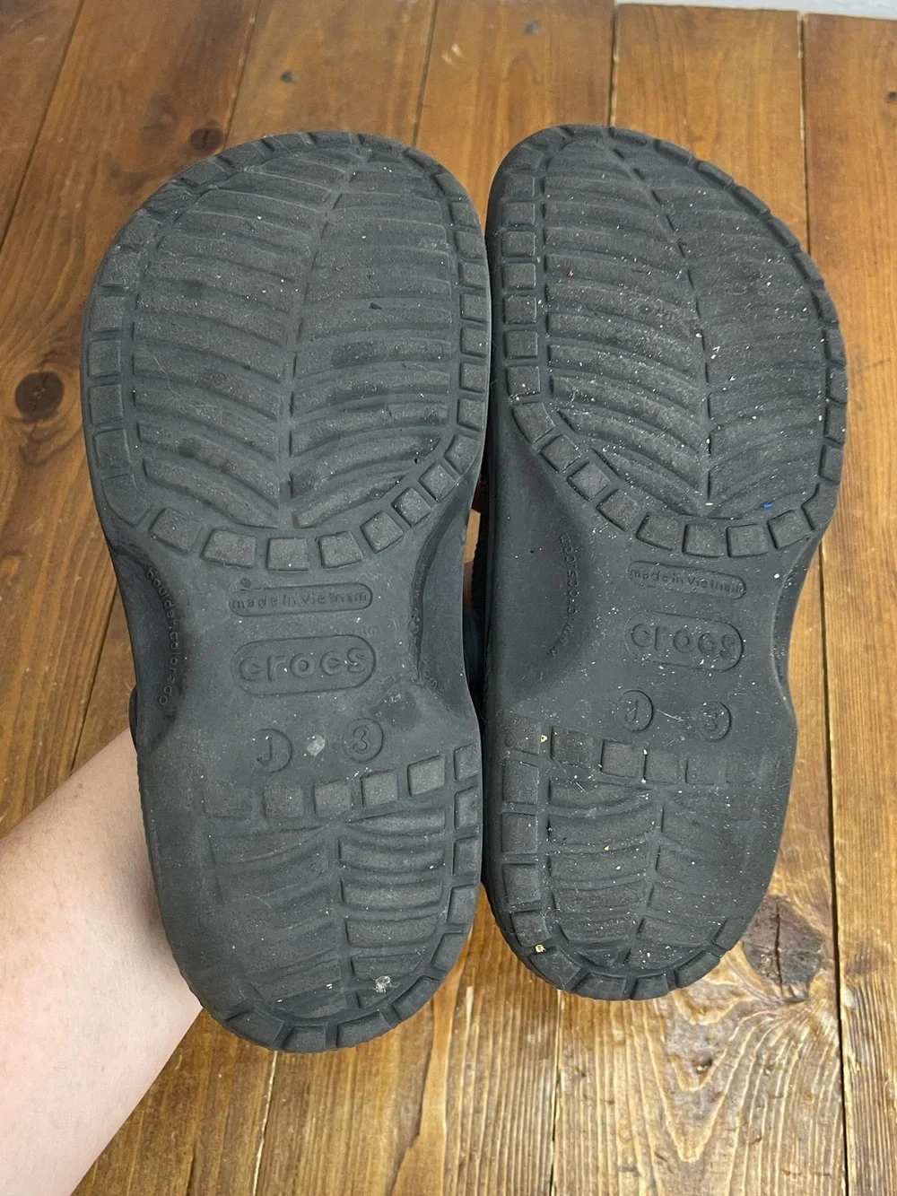 Crocs black foam clogs kids size 3
